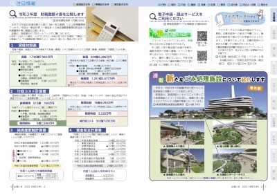 P6-7：令和3年度財務書類4表を公開します／電子申請・届出サービスをご利用ください／マイナポータルから転出届が提出できます／新たなごみ処理施設について紹介します（番外編）